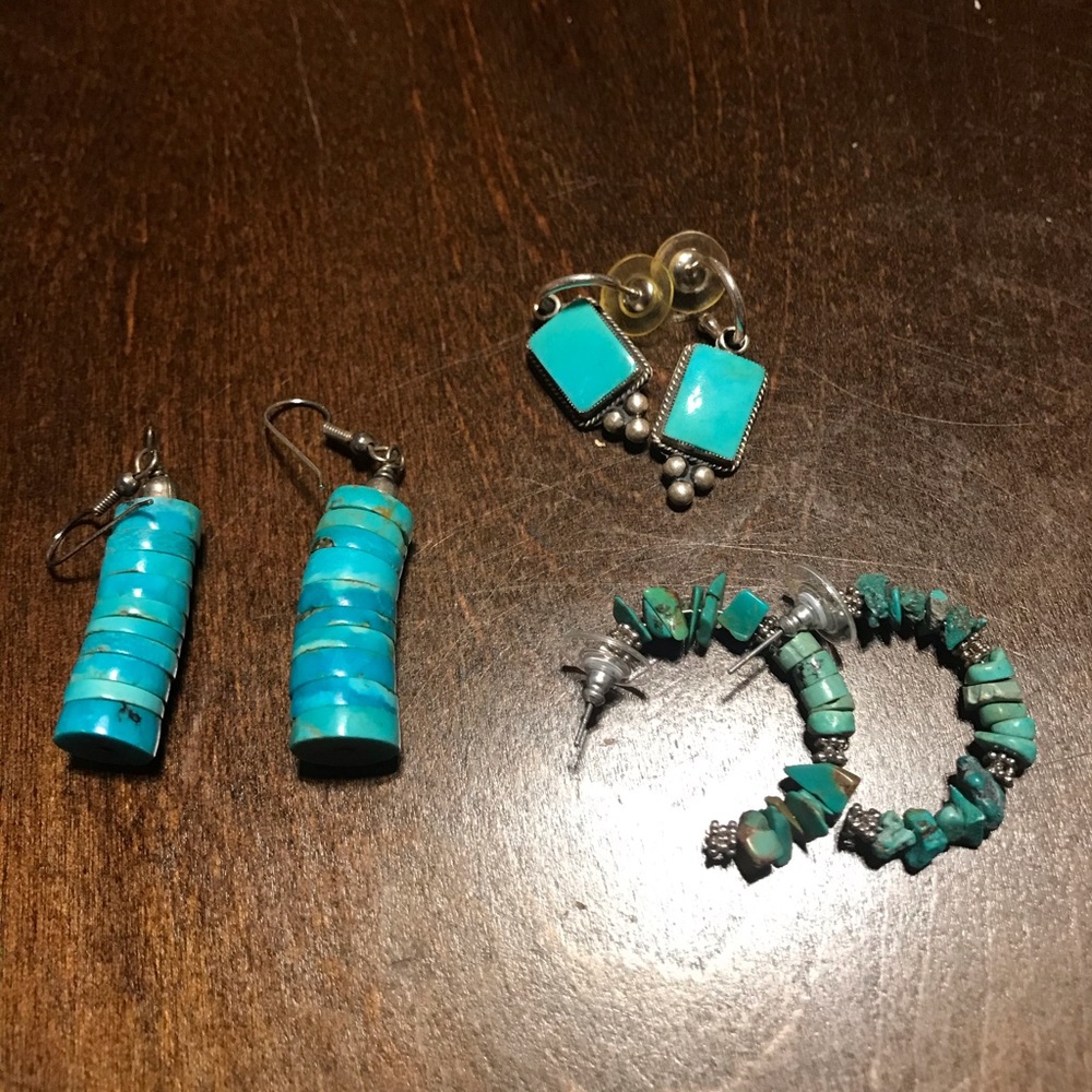 Three pairs of turquoise earrings